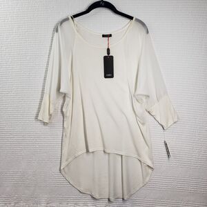 Sabra Top Womens Medium White Boatneck Sheer Hi-Lo Tunic Y2k Lagenlook Bohemian